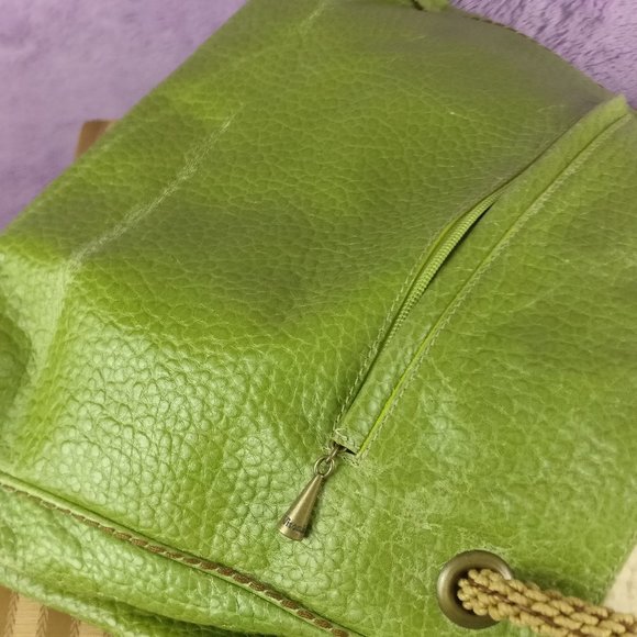 496cad PLINIO VISONA Italian Leather Tote with Fisherman handle in GREEN avocado - Picture 14 of 15